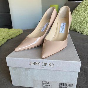 Jimmy Choo Agnes Powder Pink Patent Pumps (Size 37)